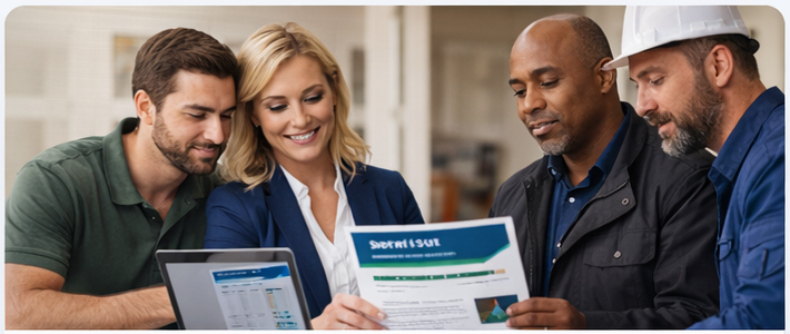 Professional team reviewing documentation