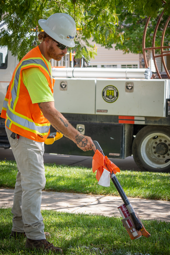 Private utility locating equipment in use