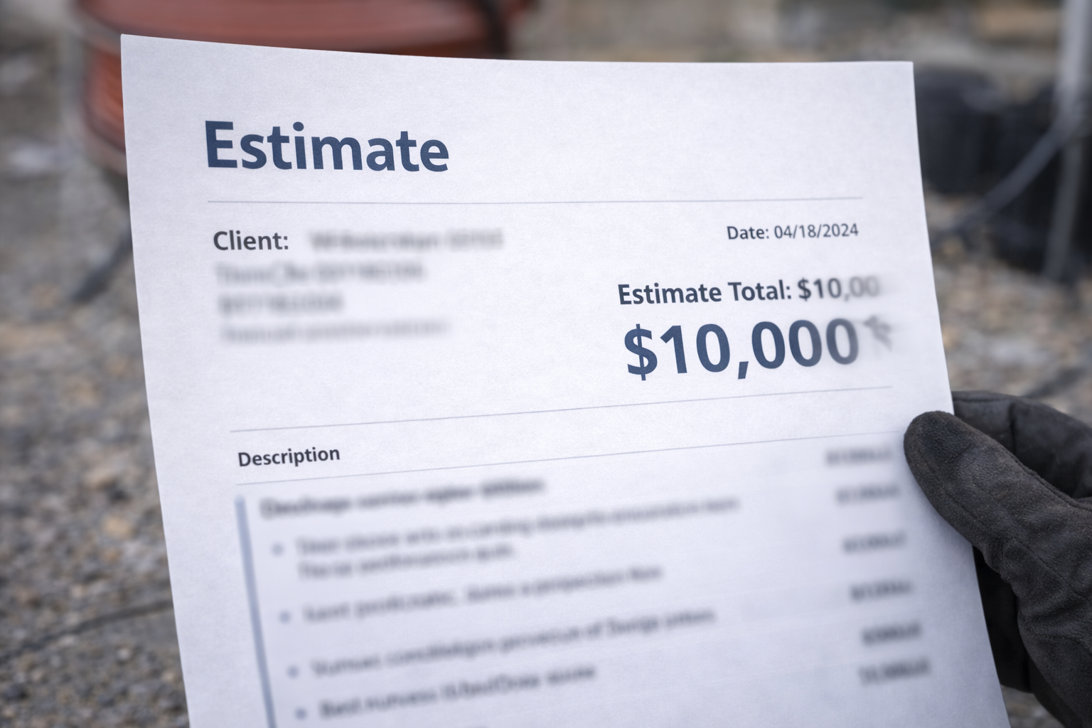 Sewer line replacement estimate showing cost over ten thousand dollars