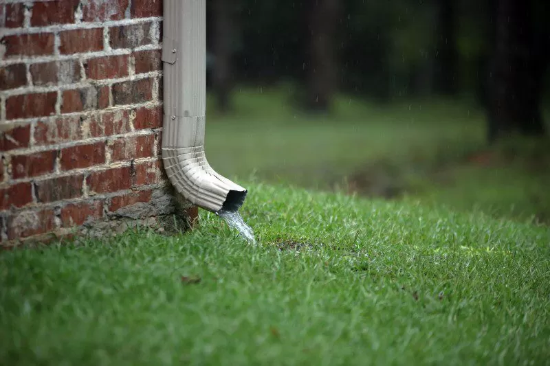Standing water near a foundation indicating a drainage issue