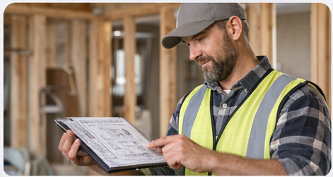 Contractor reviewing site plan