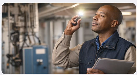 Facility manager reviewing building system notes