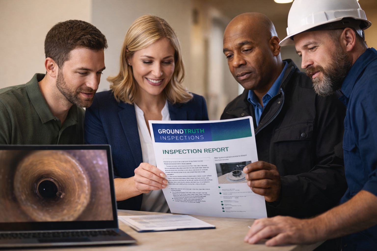 Inspection documentation with camera and report visuals