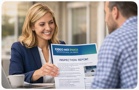 Real estate professional reviewing inspection details